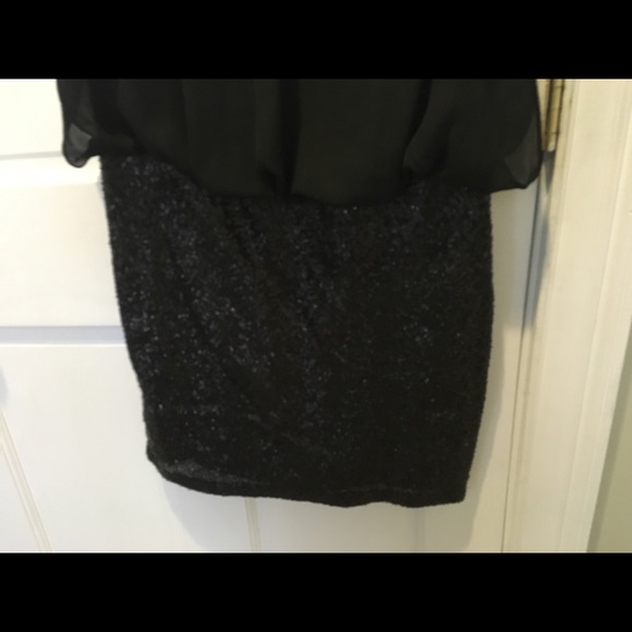 M M Couture Black Chiffon Dress with Sequence Skirt - Picture 3 of 5